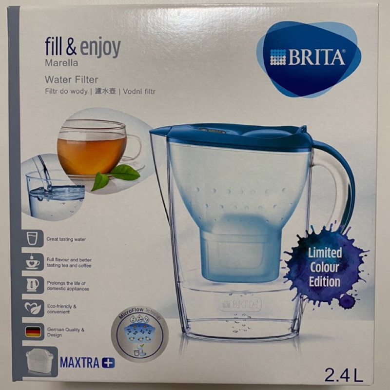 全新德國BRITA 2.4公升馬利拉花漾型濾水壺-純淨藍