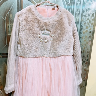 女童連身紗裙洋裝-保暖加絨洋裝-粉紅-11號