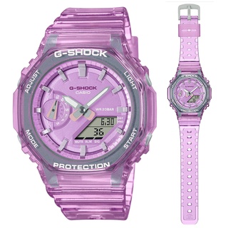 【CASIO 卡西歐】G-SHOCK 縮小版農家橡樹八角形半透明雙顯錶-粉紅(GMA-S2100SK-4A)