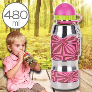 美國【i.d.gear】兒童水壺/不鏽鋼/幼童水瓶水杯-紅斑幾何480CC B-2MST002