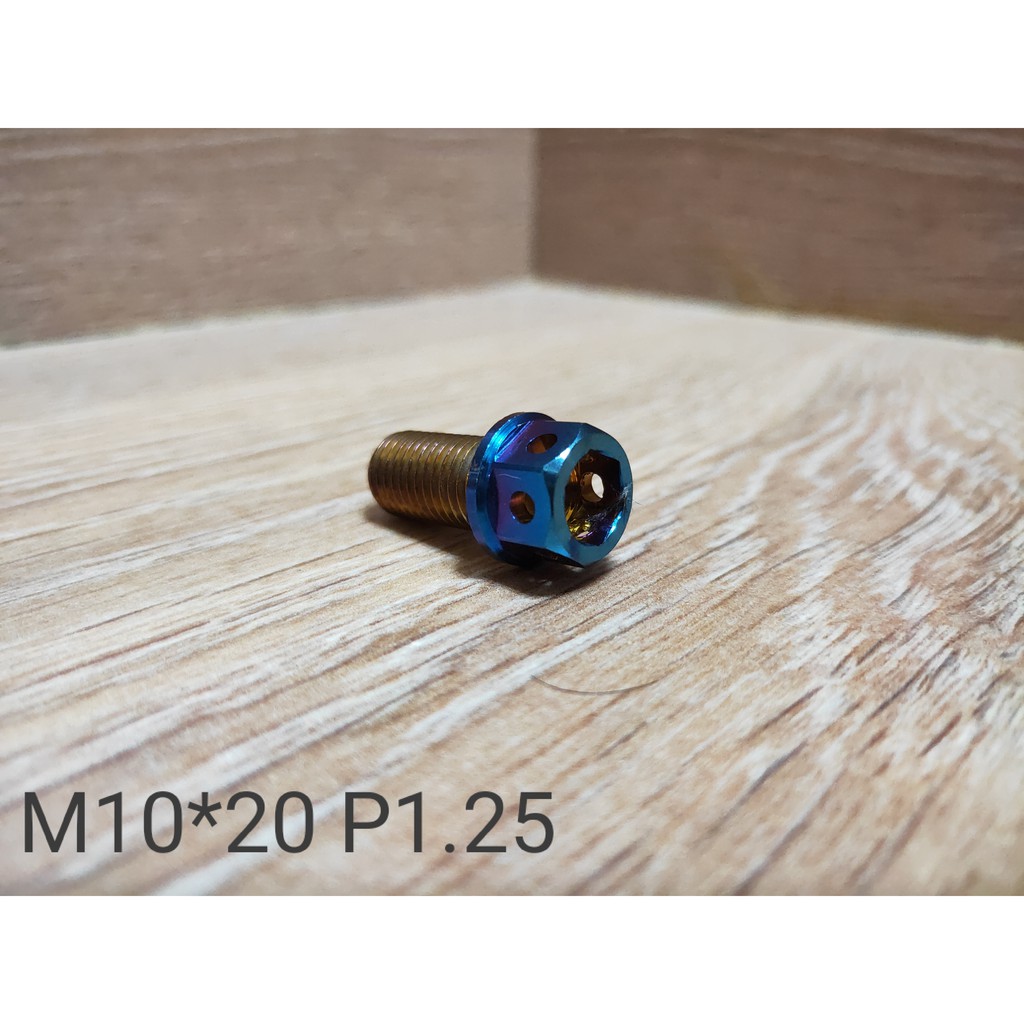 白鐵.鍍鈦內外六角螺絲 鍍鈦 螺絲 M10 * 20mm 牙長 P1.25牙距