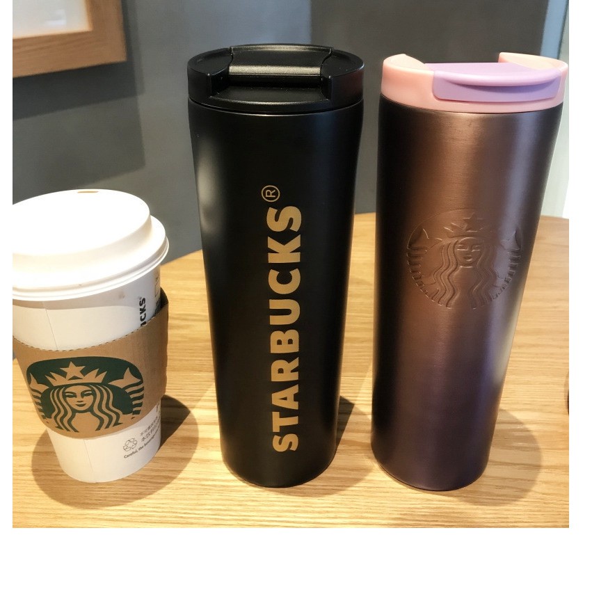 Starbucks女神杯 漸變色保溫杯 黑色雙面印磨砂保溫杯 咖啡杯 雙層304不銹鋼車載水杯 便攜保溫杯