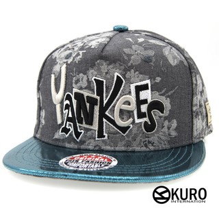 KURO-SHOP花布水藍帽沿YANKEES潮流板帽棒球帽