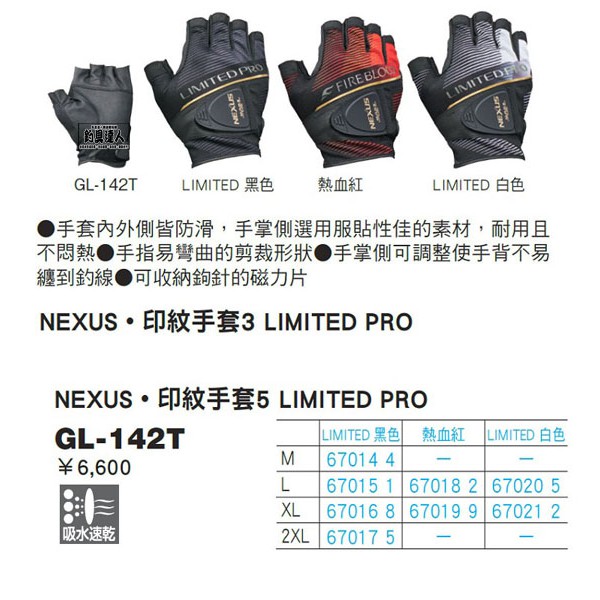 ☆~釣具達人~☆ 2020年 公司貨(可刷卡)SHIMANO GL-142T NEXUS 5指出手套