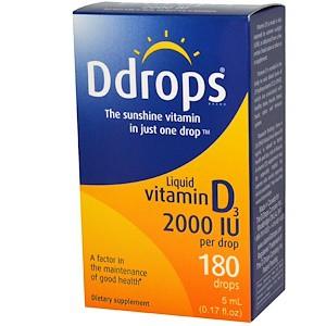 (現貨)**保證正品 Ddrops, 液體維生素D3, 2000 IU, 0.17液盎司(5毫升)