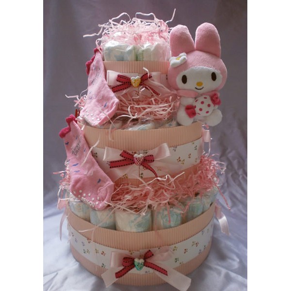 女寶寶尿布蛋糕 。美樂蒂的家~ 幫寶適三層 尿布塔~貼心 彌月禮盒