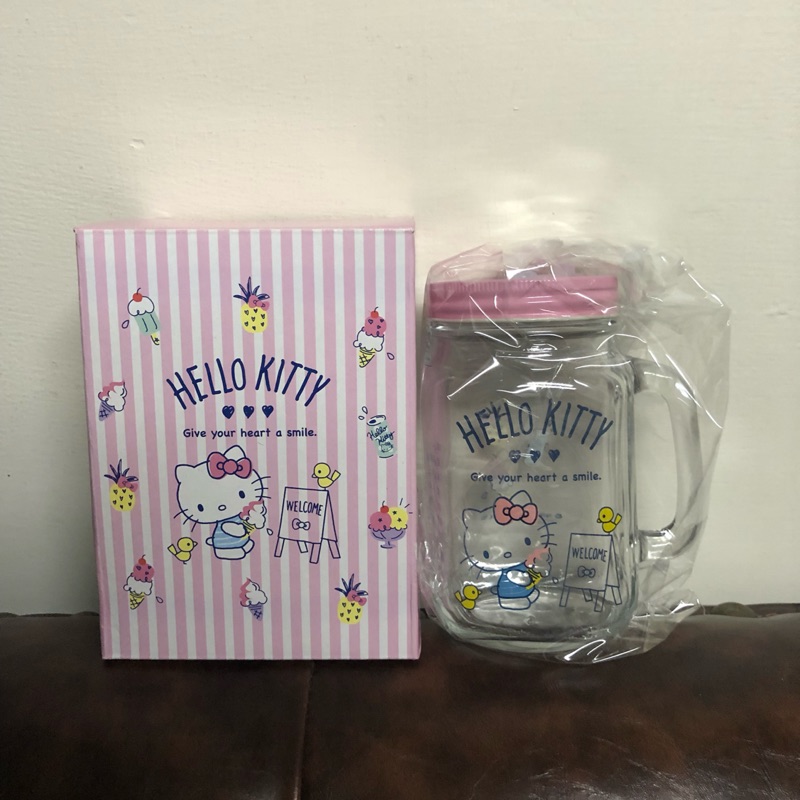 Hello Kitty 多功能置物罐 梅森杯 500ml 玻璃馬克杯-冰淇淋款