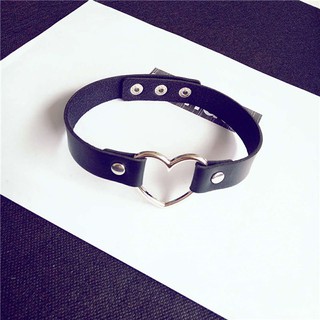 Punk Gothic Leather Heart Ring Collar Choker Funky Necklace