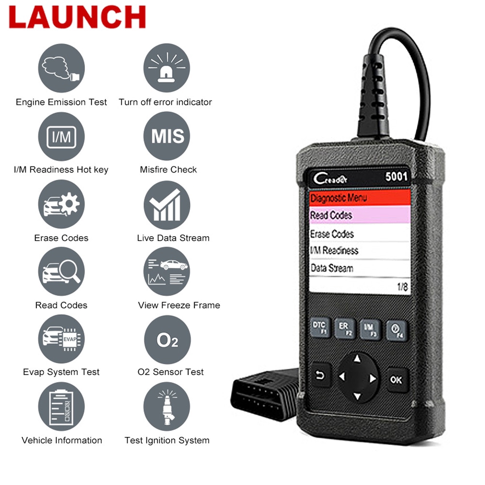 Launch X431 CR5001 OBD2 掃描儀 OBD2 發動機代碼閱讀器 ODB2 汽車診斷工具免費更新汽車掃