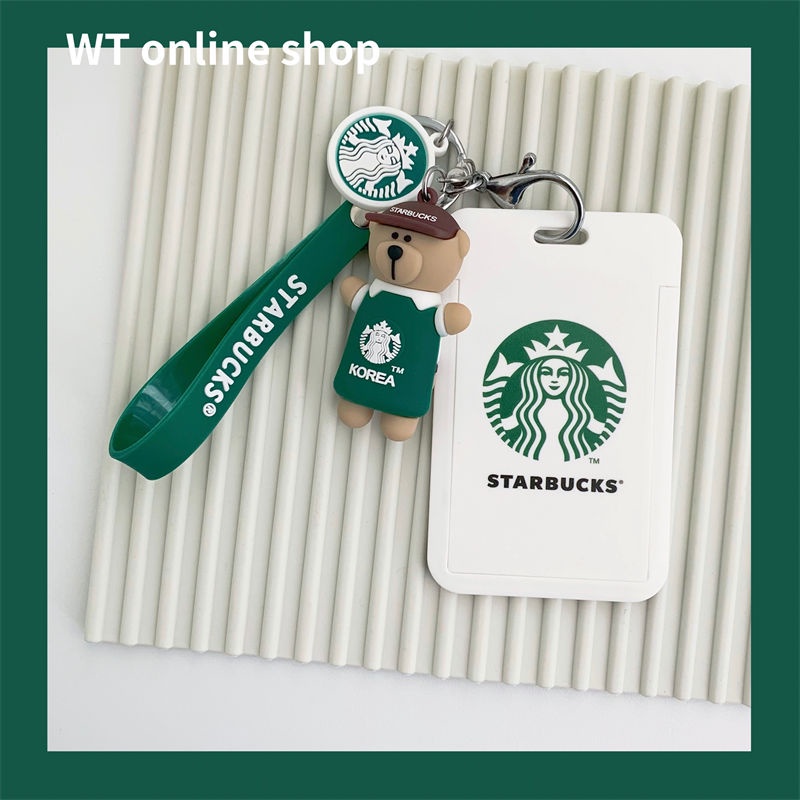 STARBUCKS 簡單的星巴克鑰匙扣 ID 信用卡夾工作人員名稱標籤學生巴士卡盒掛繩可移動身份徽章卡套