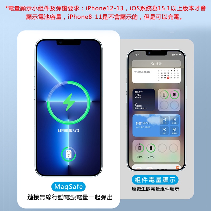 Image of 適用 蘋果 iPhone14 13 12 pro max MagSafe 行動電源 磁吸 無線充 外接電池 行動電源 #2