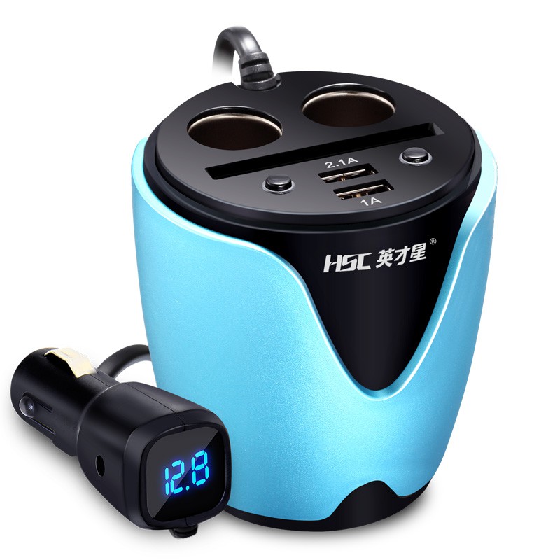 【台灣現貨】英才星HSC-200D 杯座型電壓檢測點煙擴充器+雙USB 3點1A #能量杯#英才星