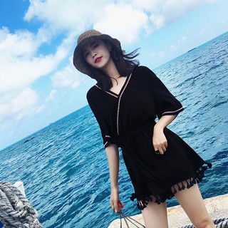 臺灣公司❤️開發票 夏天短褲裙 連體褲 實拍連衣褲褲子 海灘 寬鬆V領 闊腿 連體褲 民俗風 復古 海邊裙 沙灘褲 外拍