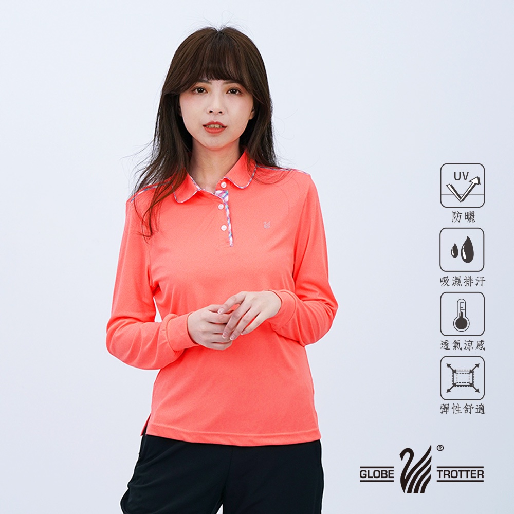 【遊遍天下】台灣現貨-女款抗UV吸濕排汗機能POLO長衫 GL1016 / 亮桔