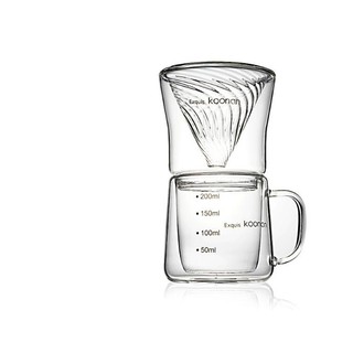 手沖咖啡組 咖啡沖泡壺組 獨享杯 過濾杯 晶鑽滴漏杯組 雙層耐熱玻璃 200ml Koonan Kn-1844