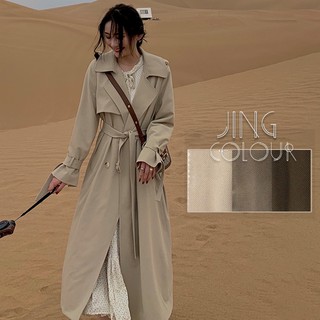 特價*淺咖現貨秒出/實拍【JinG】袖口綁帶翻領雙口袋長版風衣外套+附腰帶*長袖綁帶襯衫 綁帶上衣 罩衫 長袖大衣