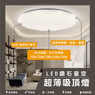 【四方圓LED照明】LED星鑽吸頂燈 15w/24w/36w/48w/60w 白光/自然光/黃光 可快拆 一年保固