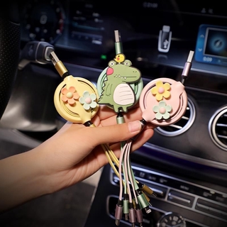 【汽車充電器 雙USB車充 多功能智慧車載充電器】車用數據線可愛車載充電線多功能一拖三華為蘋果安卓手機充電器線
