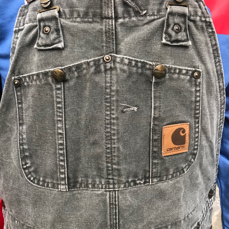 古毛🌵Vintage Carhartt Overalls 洗舊黑皮標卡哈吊帶褲 古著 硬挺 工作褲