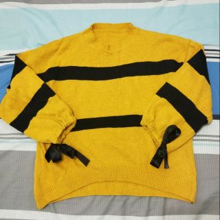 黃黑條紋針織寬袖上衣