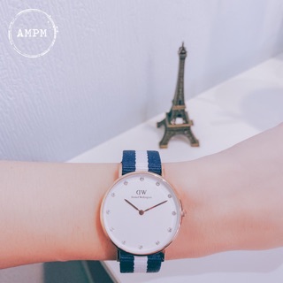 全新 現貨 DANIEL WELLINGTON DW 手錶 34mm 水鑽尼龍帆布 玫瑰金 0953DW