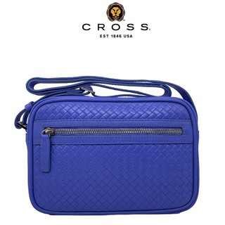 【cross】頂級 小牛皮 編織紋 拉鍊 斜揹包 (電子藍) 限量1折 全新 專櫃 展示品
