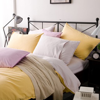 床包組 標準雙人 杏黃銀 玩色 素色 馬卡龍 精梳純棉 5尺 床包組 被套 枕套 簡約 北歐 佛你企業