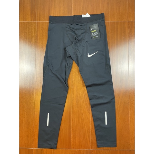 Nike Running 男版 Power Tech透氣排汗 跑步 訓練 黑色緊身長褲（857846-010）