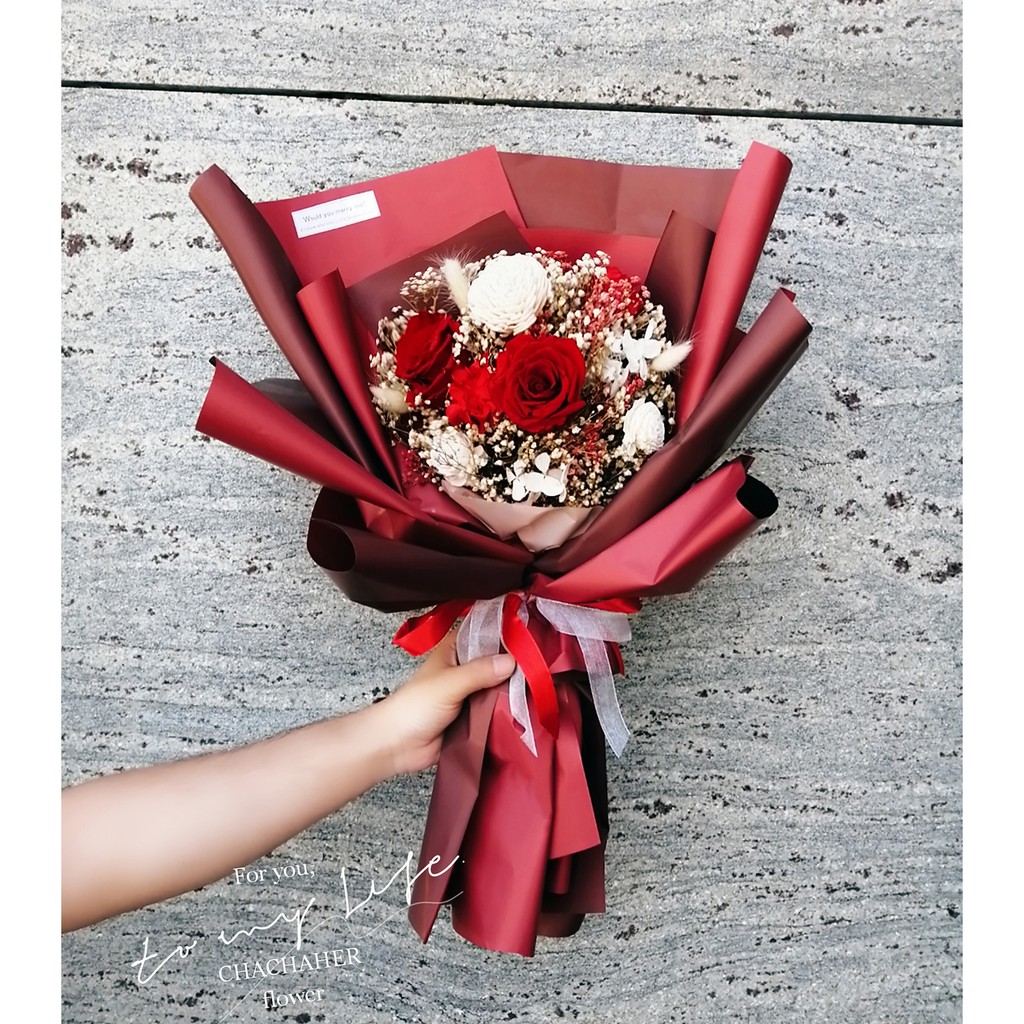Chachaher 酒紅魅惑玫瑰花束乾燥花束畢業花束情人節花束七夕花束告白花束求婚花束母親節花束客製禮 蝦皮購物