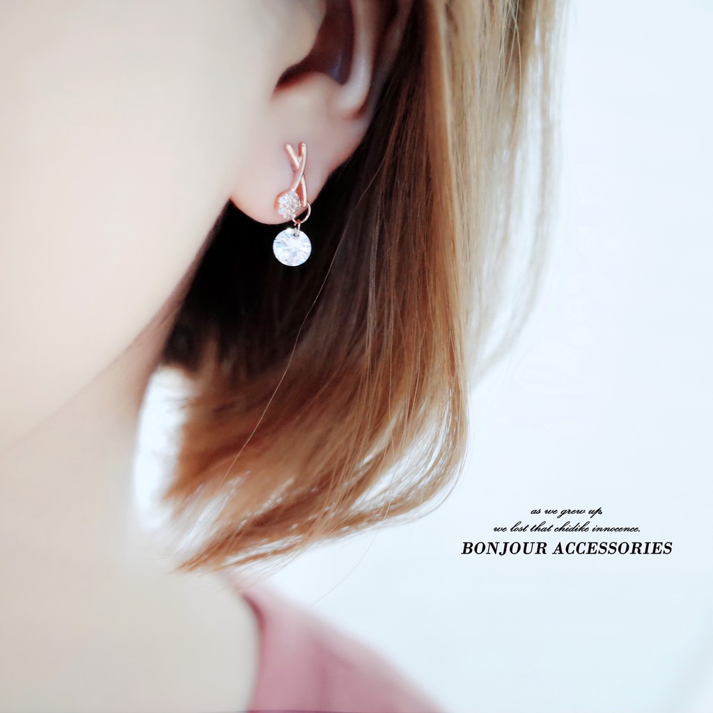 韓國鋯石交叉小鑽造型 925銀針 耳環【Bonjouracc】