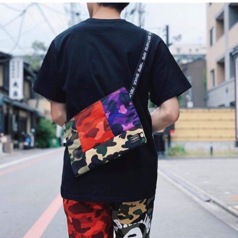 A bathing ape bape x porter mix camo sacoche 聯名款 側背包