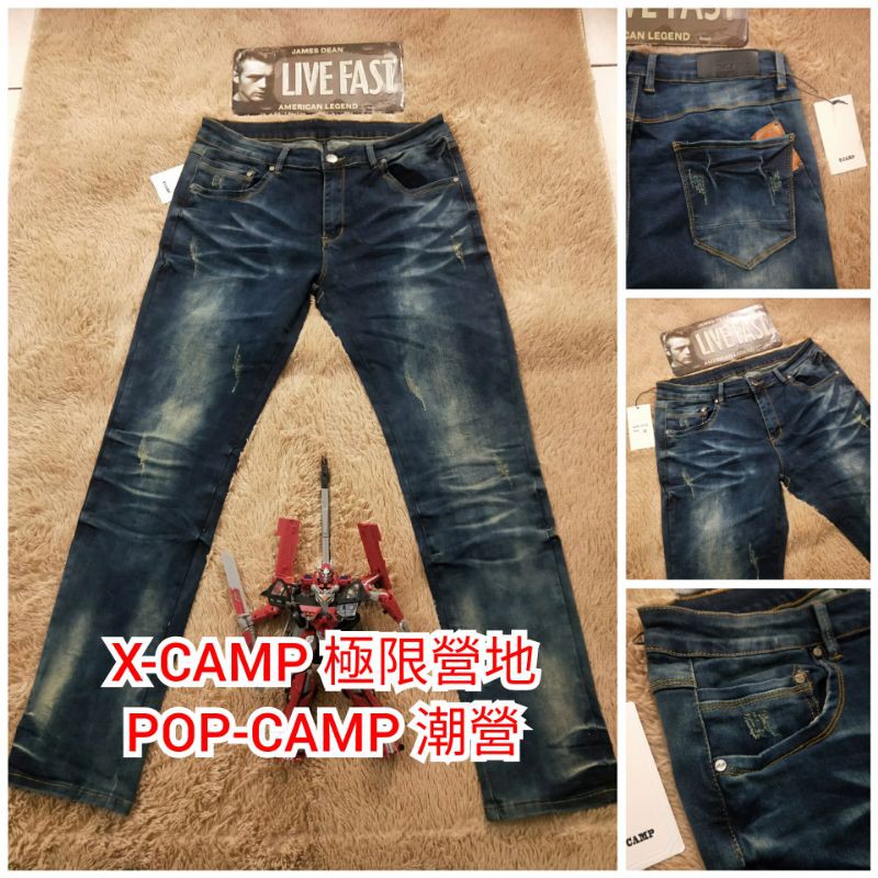 🚩POP-CAMP潮營姐妹品牌XCAMP極限營地 #8718/821水洗刷色粗礦風皮標牛仔褲😎！！
