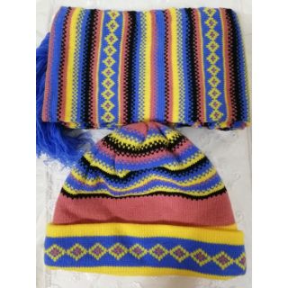 全新 藍*黃男女童保暖帽子+圍巾套組(約適合135CM~145CM左右)