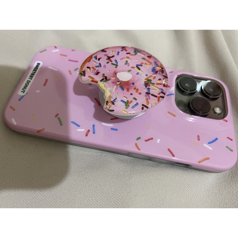 iphone13 pro粉色甜甜圈支架手機殼