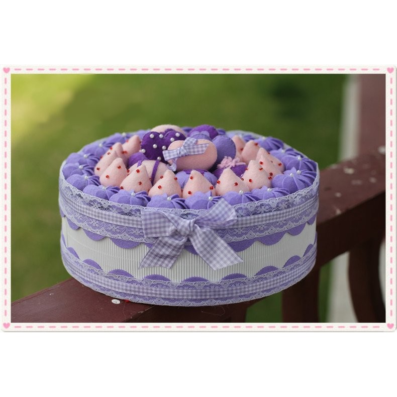 【免剪裁】 手工diy不織布材料包 紫色蛋糕置物盒