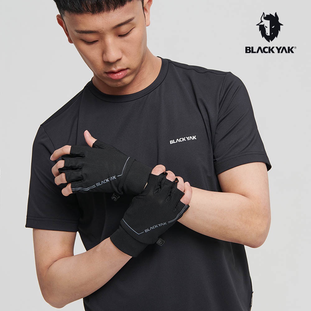 【BLACKYAK】MESH透氣半指手套(黑色)-春夏 | 涼感 耐磨 防滑 手套 | BYAB1NAN0395