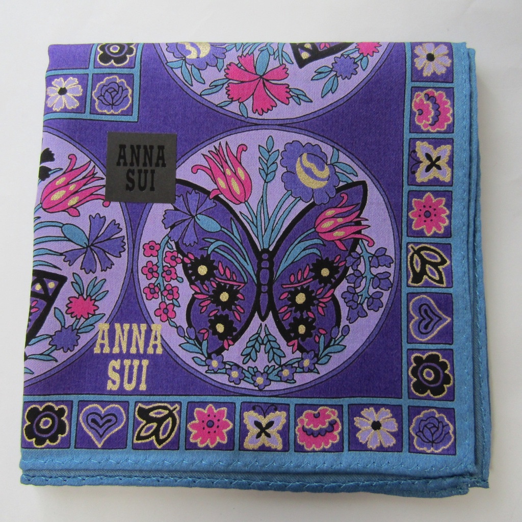 新品 日本手帕 ANNA SUI 蝴蝶圖案 深紫 100%棉 50cm
