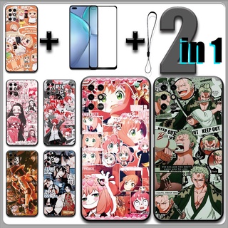 2 合 1 適用於 Infinix Note 8 手機殼帶鋼化玻璃陶瓷螢幕保護膜動漫