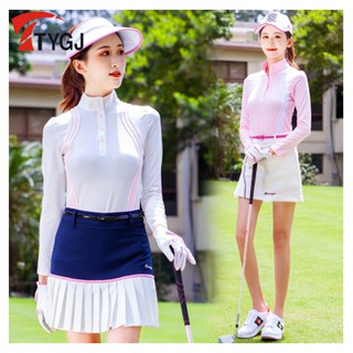 TTYGJ GOLF 春夏季高爾夫服裝 女士速幹長袖防曬球衣服T恤套裝 女生長袖上衣 運動休閒立領