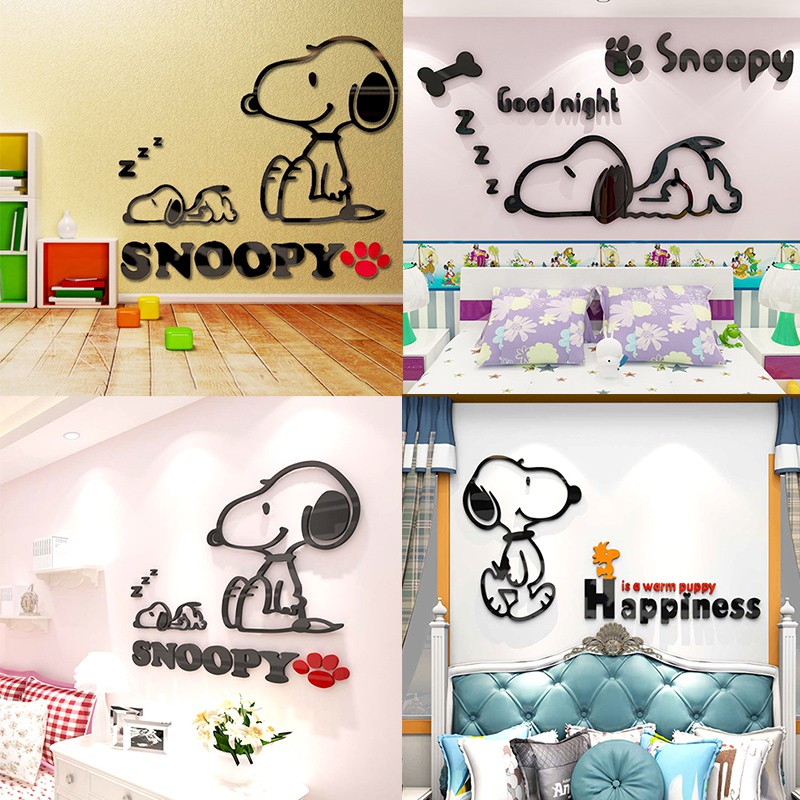 ♛SUNDAY☀ 史努比 snoopy 牆貼 卡通 床頭背景 客廳佈置 立體貼 3D 壓克力 壁貼 水晶牆貼