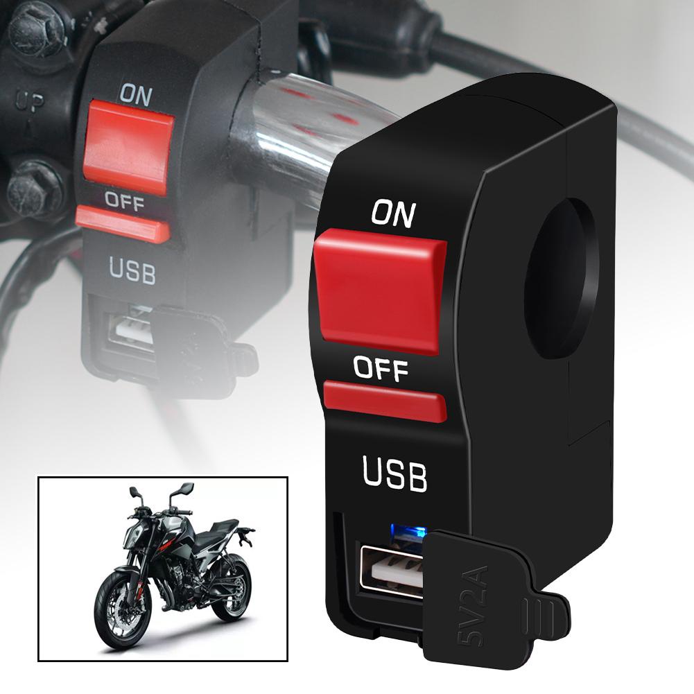 12v 通用摩托車車把開關 22mm 7/8" ON OFF 按鈕開關帶 USB 充電器 4 線防水連接器