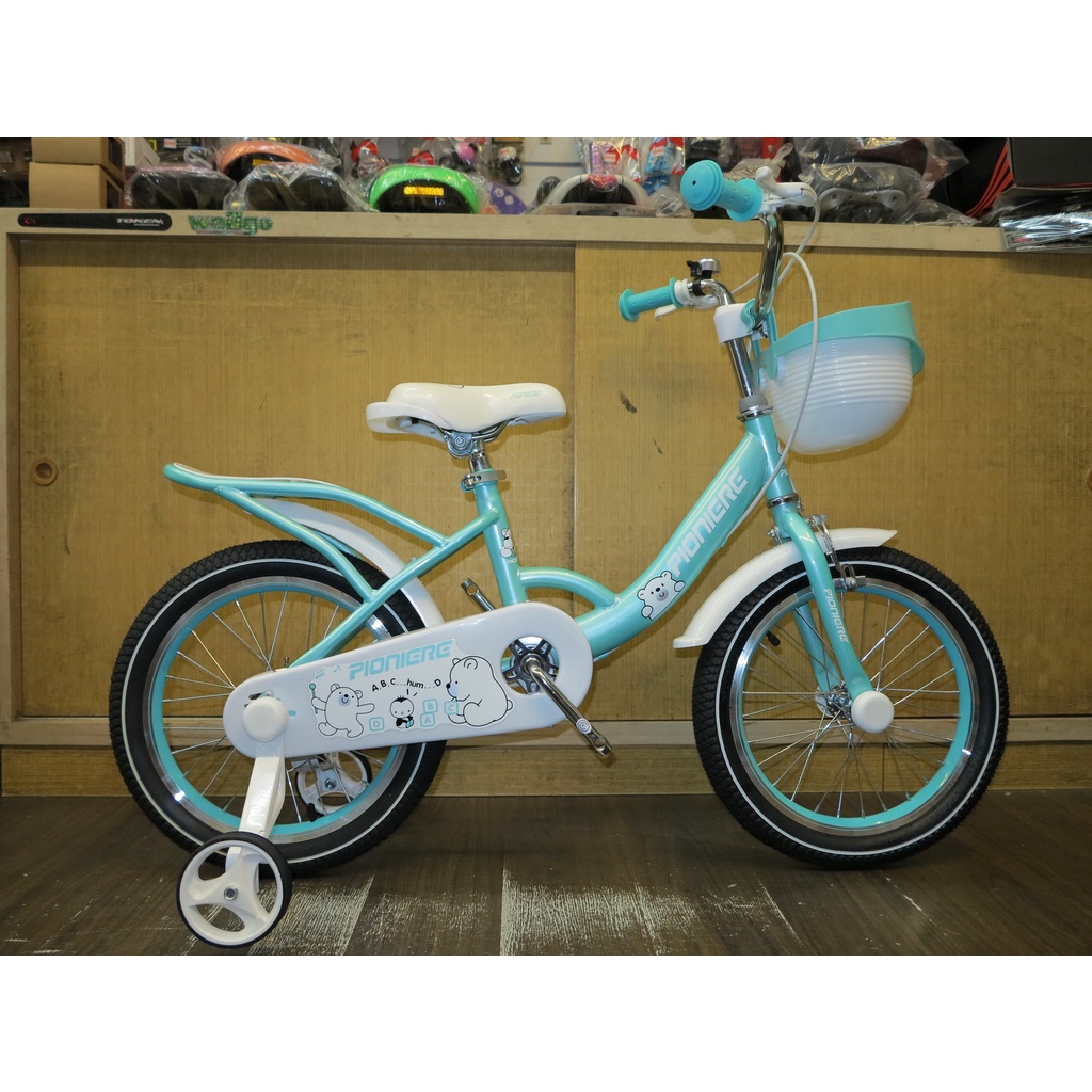 【冠鑫自行車】PIONIERE 邦尼熊 單速 童車 兒童腳踏車 16吋 輔助輪 充氣胎 翡翠綠 高雄