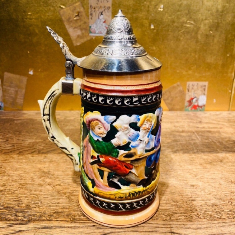 老德國 西德造錫蓋陶瓷啤酒杯 酒器 馬克杯 可口可樂 復古 派對 聚會 茶道具 室內裝飾 園藝 啤酒節 老民藝