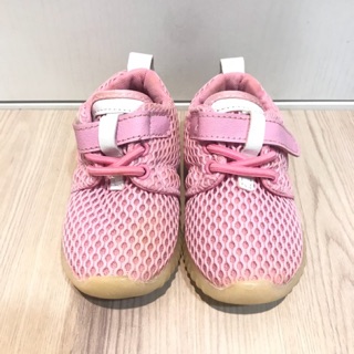 9成9新二手粉紅色網狀透氣女童包鞋休閒鞋布鞋-魔鬼氈23號13.5公分