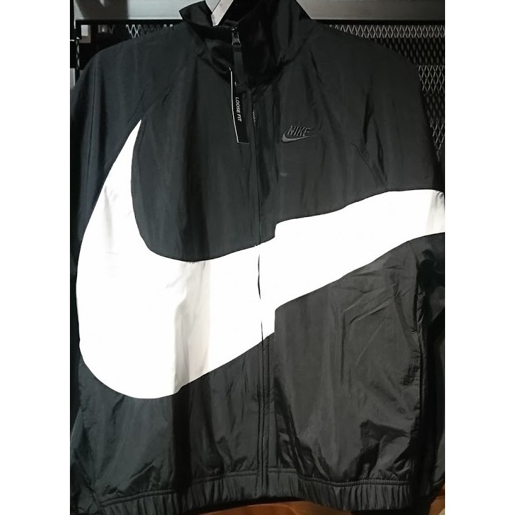 二手 NIKE SWOOSH JACKET 大LOGO 大勾 防風 風衣 運動 外套 黑 s AR3133-010