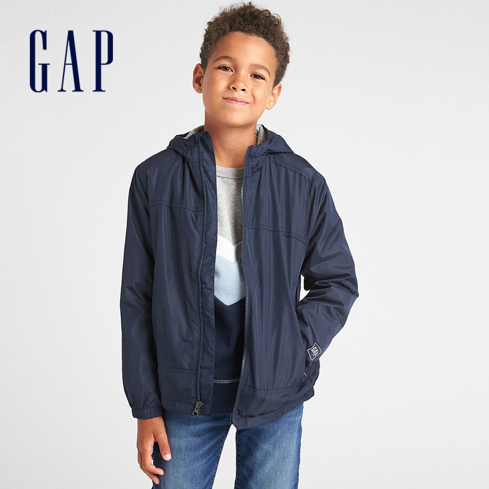 Gap 男童裝 針織內襯連帽外套-靛藍色(373441)