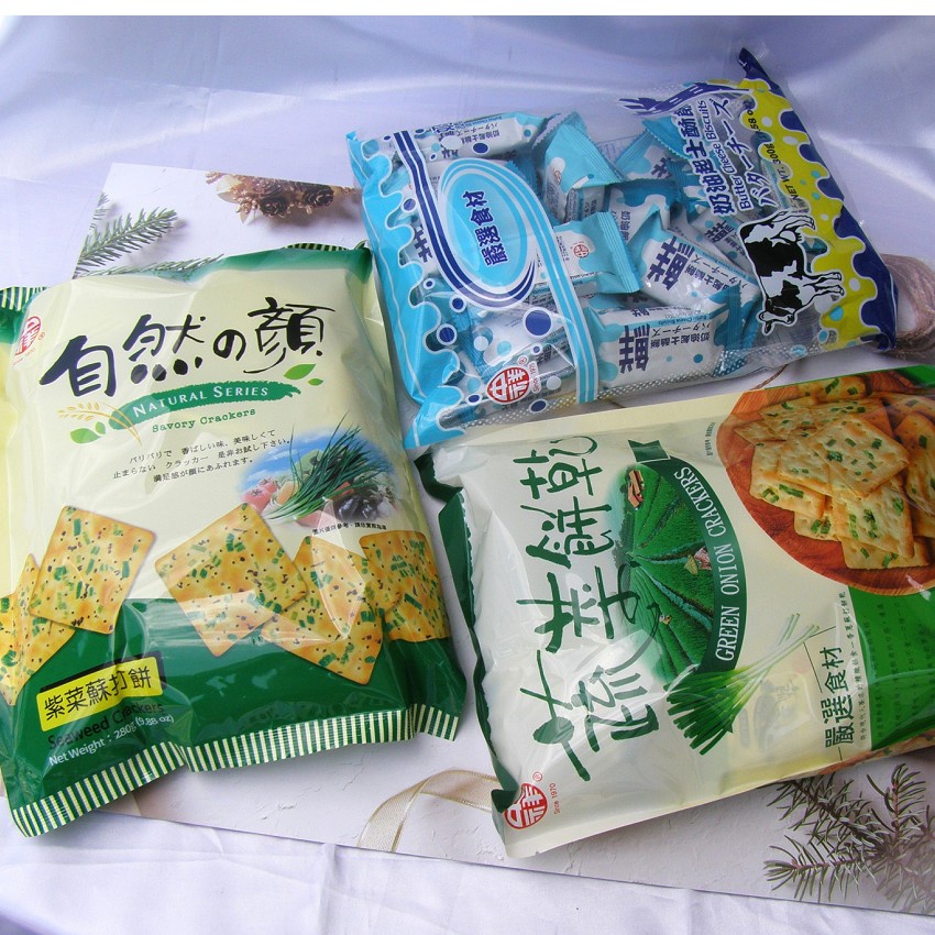 【包裝餅乾】中祥蘇打餅 自然之顏- 紫菜蘇打 / 奶油起士(奶蛋素) / 蔬菜餅乾-香蔥蘇打。 四秀丫
