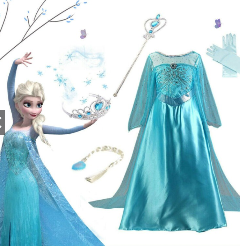 冰雪奇緣安娜艾爾莎連衣裙兒童女孩生日派對角色扮演服裝冰雪奇緣艾爾莎公主長袖連衣裙 XH282