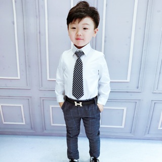 ❤️臺灣現貨❤️上衣+領帶👔男童禮服演出襯衫兒童袖袖表演衫衣純夏英倫白色大中小童童襯衫