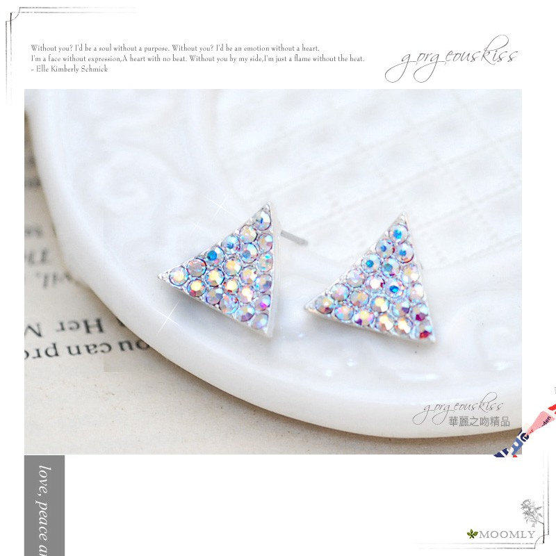 【Moonly】慕莉珠寶盒‧Tiffany設計風格三角設計師水鑽造型耳環/幾何造型耳環/白銀鑽22542
